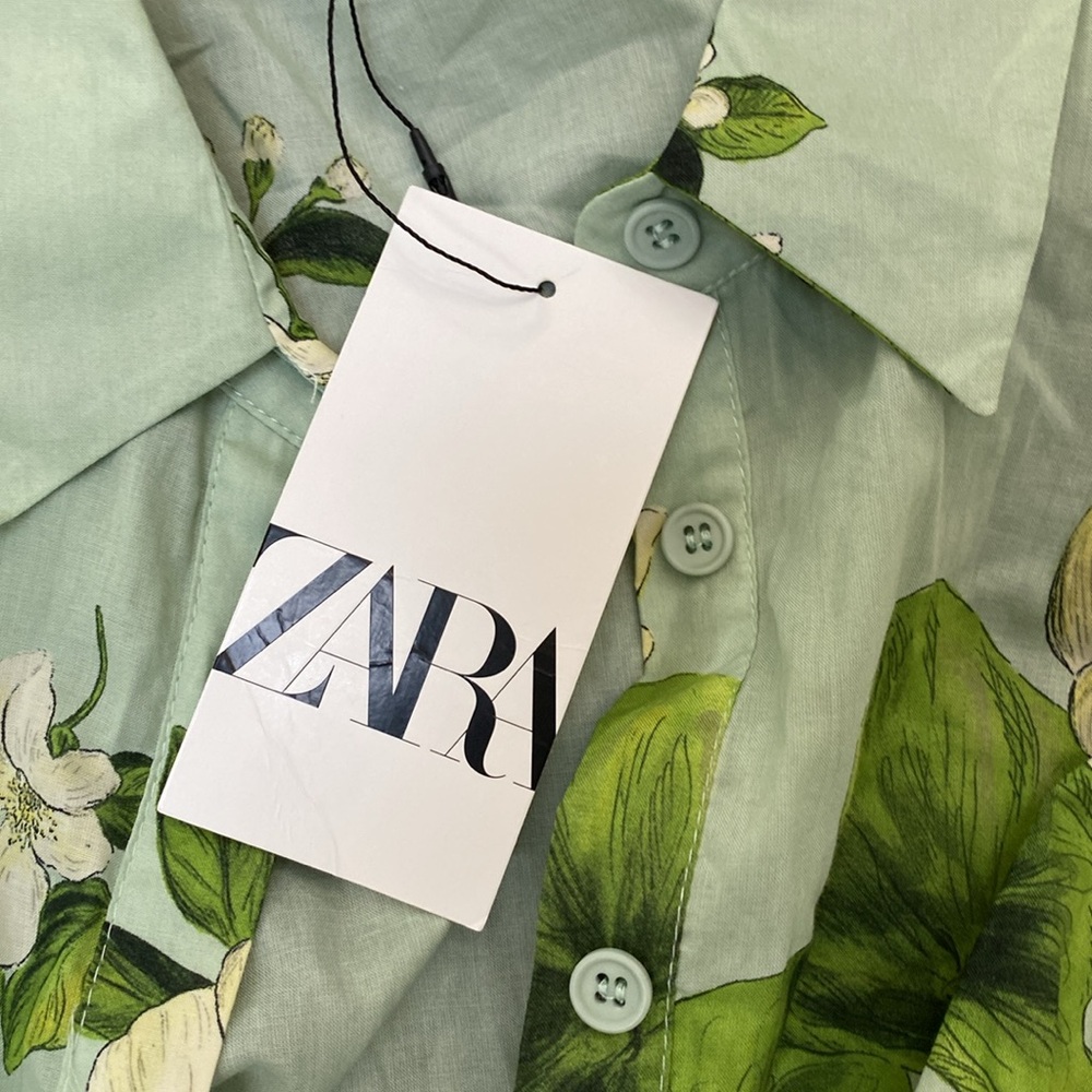 ZARA FLORAL TIE MIDI SHIRTDRESS - Picture 6 of 6